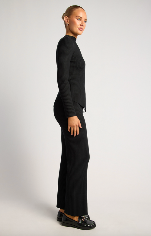 Asymmetrical Ribbed Knit Pants